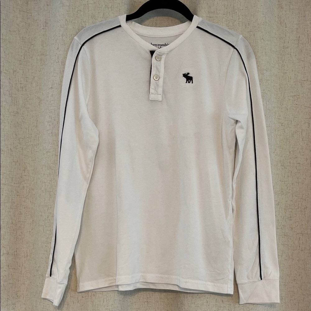 Abercrombie Kids White Long Sleeve Henley with Black Accents